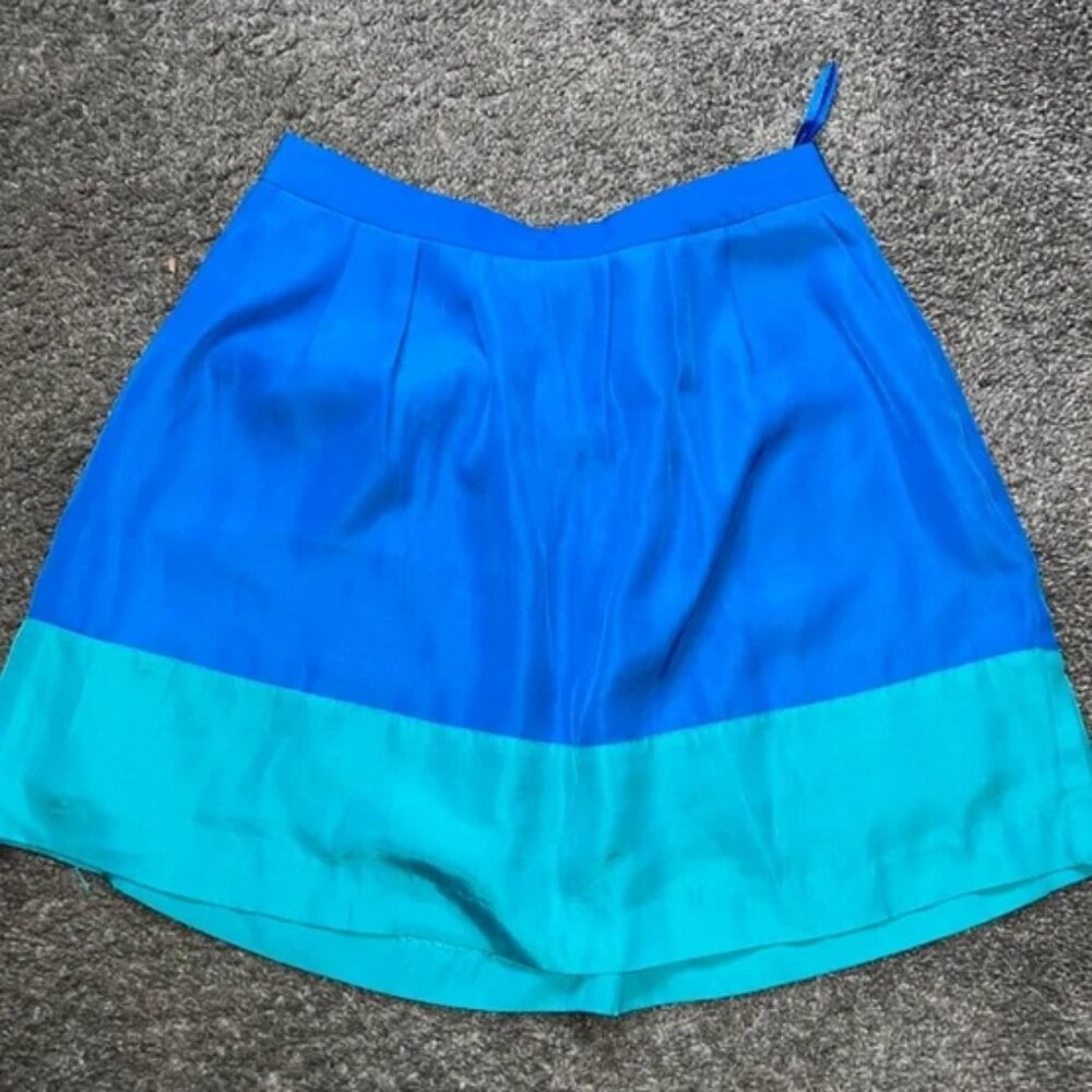 J. Crew satiny blue and green colorblock skirt with pockets size 2